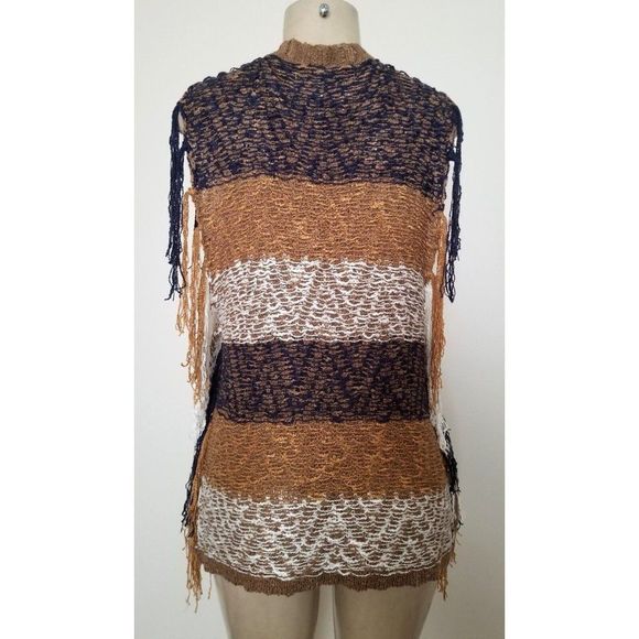 MISS ME V LADIES MULTICOLOR  MIXED KNIT BOHO SWEATER TANK  TOP SIZE L #702 - Picture 4 of 8